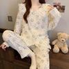 Women's Cartoon Lace Peter Pan Collar Cotton Pajamas - Long Sleeve, Spring/Fall, Winter Style