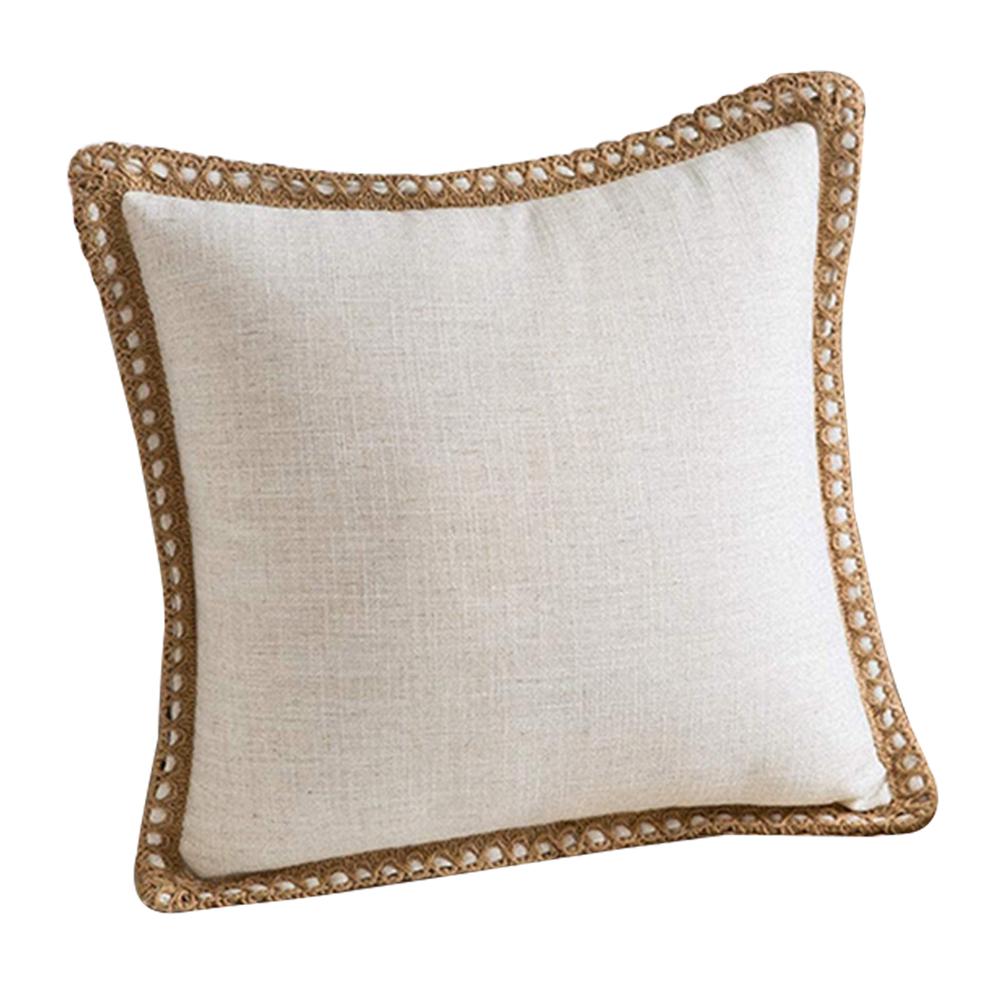 45*45cm Home Solid Colour Linen Trimmed Pillow Cover Hemp Rope Wrapped Medium Hemp Pillow Case Not Included Home Textile