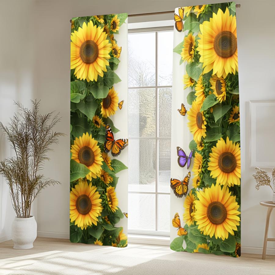 2 Stück Digital bedruckte Vorhänge, verträumte Sonnenblumen-Fantasy, künstlerisch floral, Fenstergardinen für Wohnzimmer, Schlafzimmer, Heimdekoration