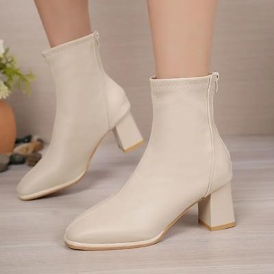Women's Ankle Boots  Winter Women's Shoes Fashion Rear Zipper Square Heel Casual Shoes Mid Heel Hot Sale Women's Boots