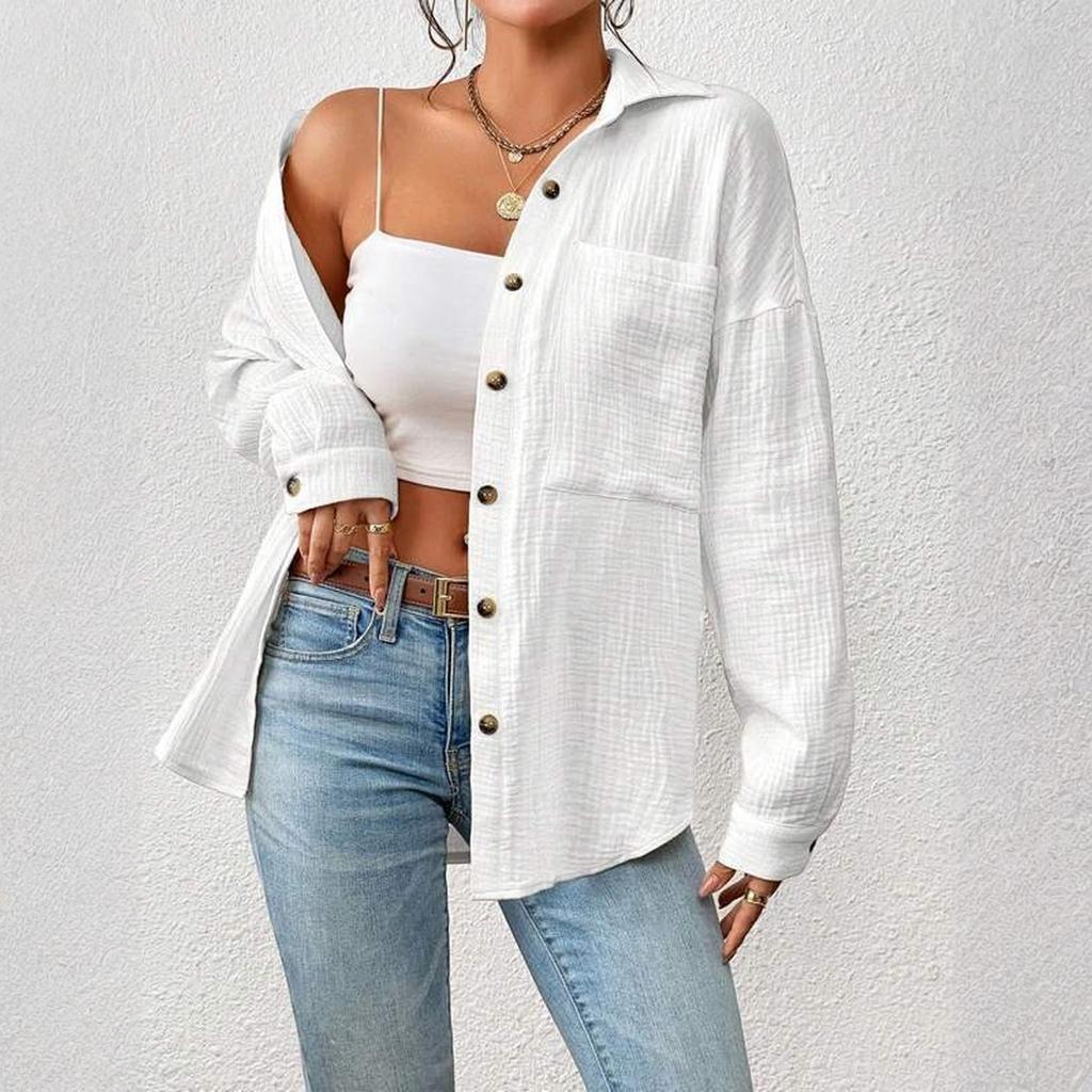 Women's Casual Fashion Shirt With Shoulder Down Long Sleeved Shirt