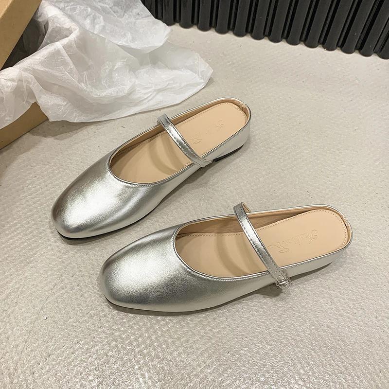 Fashion 2024 New Fashion Solid Color Autumn Women's Flat Shoes Fashionable Round Toe Women's Light Flat Soft Leather Mary Jane Shoes