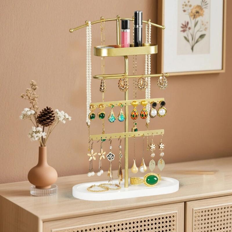 Versatile Bathroom Friendly Jewelry Organizers Regulable Shelves Metal Wood Display Rack For Earrings Necklaces