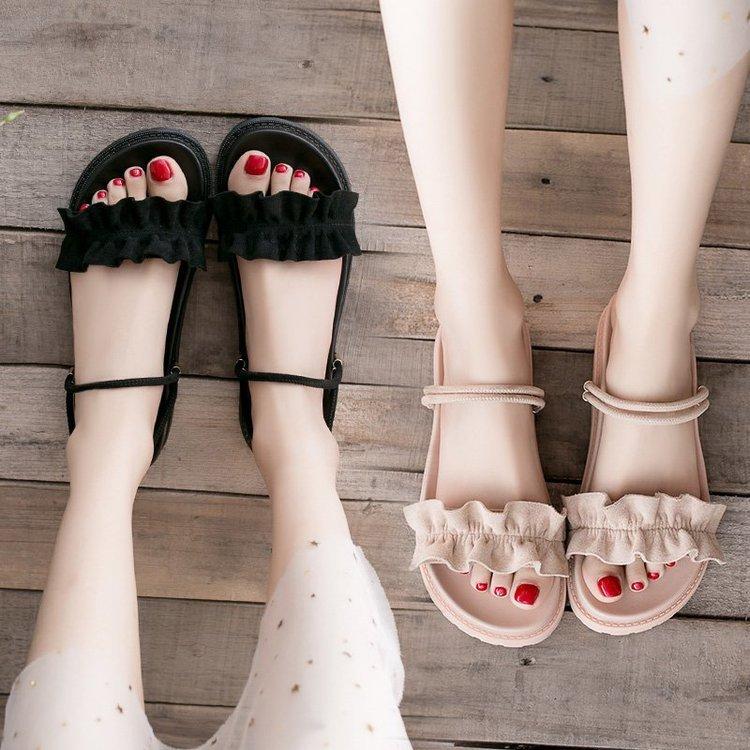 

Thick-soled cool slippers fairy style fashion two wear open-toed sandals with skirt lace slippers 35