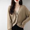 Elegant Arc Wool V-Neck Loose Cardigan Sweater - Fashionable High-End Style for Spring, Autumn, and Winter 2024.
