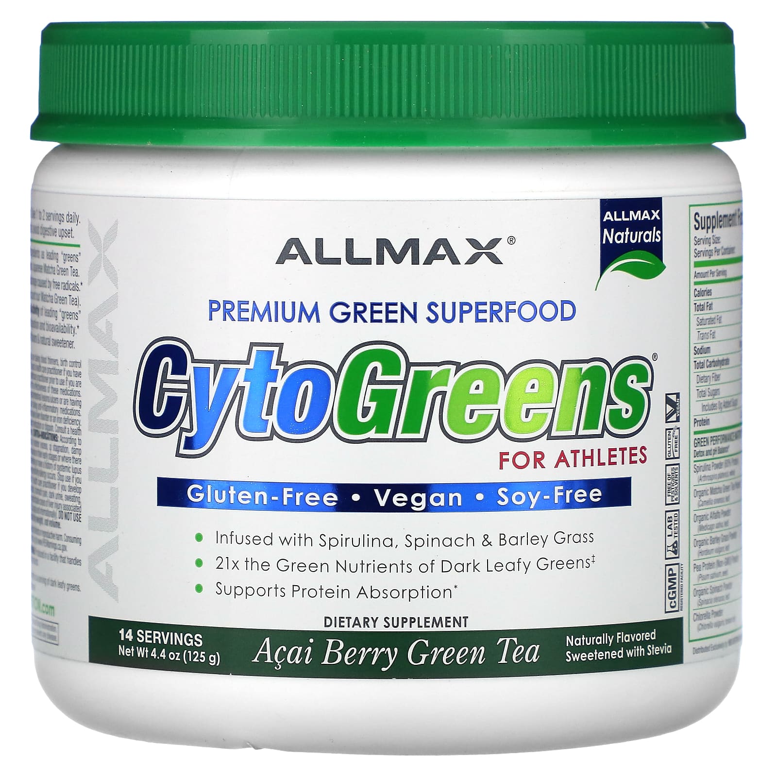 

ALLMAX, CytoGreens for Athletes, Acai Berry Green Tea, 4.4 oz (125 g)