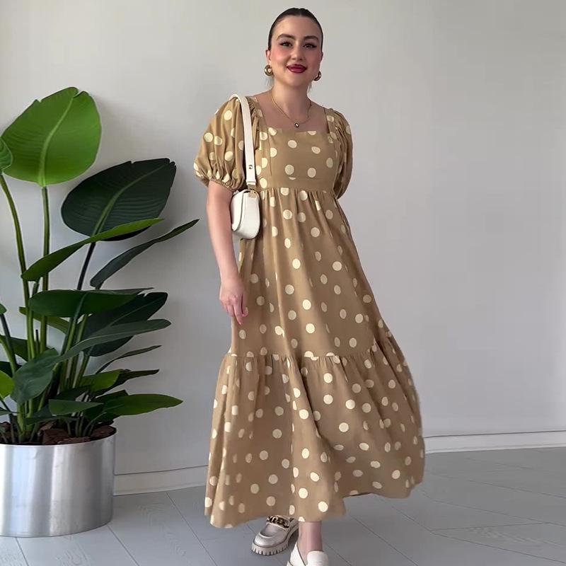 

2024 Elegant European & American Women s Polka Dot French Tea Break Long Dress S хаки