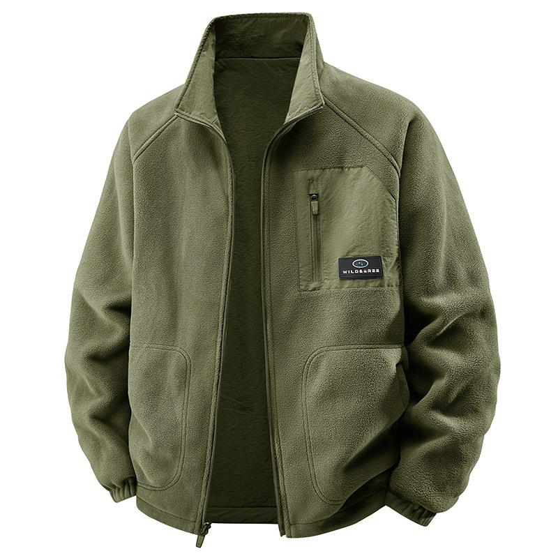 

Бархатная теплая флисовая куртка мужская уличная двусторонняя универсальная куртка со стойкой XXXXXL зелёный