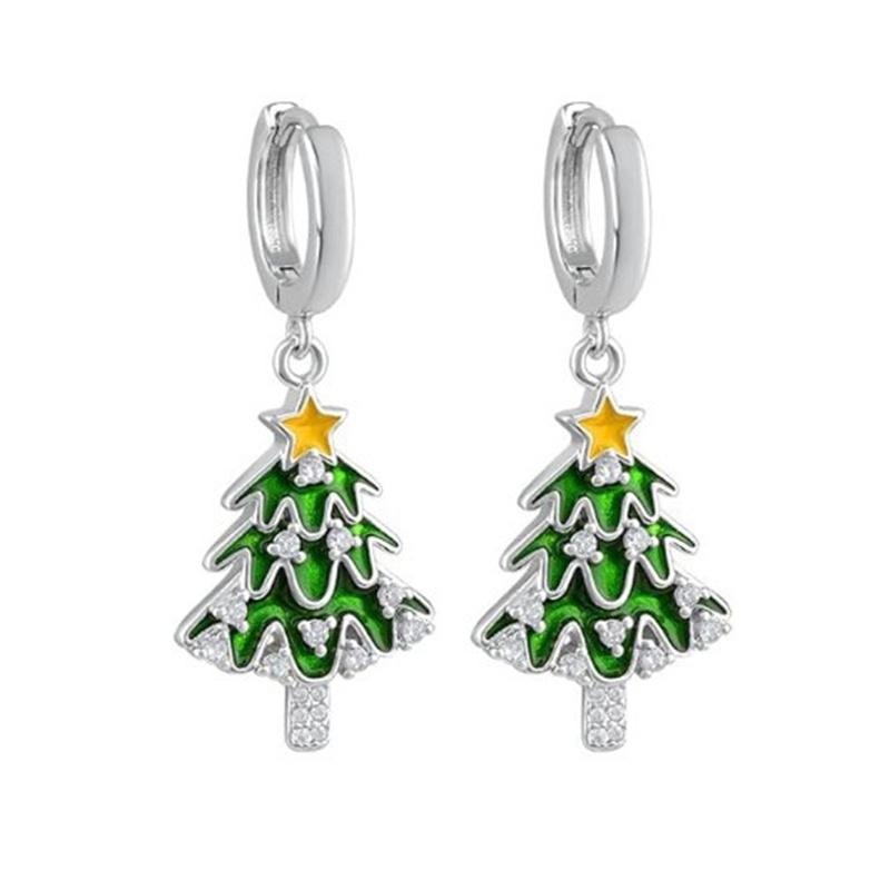 Exquisite Kleine Stern Weihnachtsbaum Creolen für Damen Hohl Glänzend Zirkon Weihnachtsbaum Ohrringe Freundschaftsparty Schmuck Geschenk