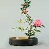 YUYAKESHI Flower Vase, Ceramic Water Basin for Ikebana, Flower Arrangement, Tabletop Plate, Ohara Style, with Kenzan (Black Yellow, 20cm)
