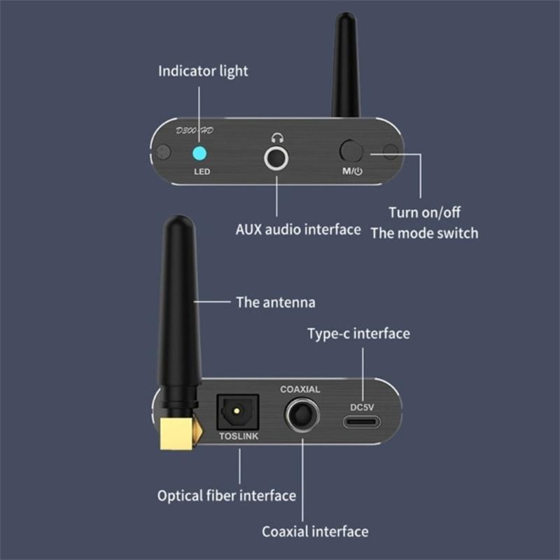 

D300 3,5 мм AUX Оптоволоконний коаксіальний Bluetooth-сумісний музичний приймач 5.2 HiFi з алюмінієвого сплаву Type A