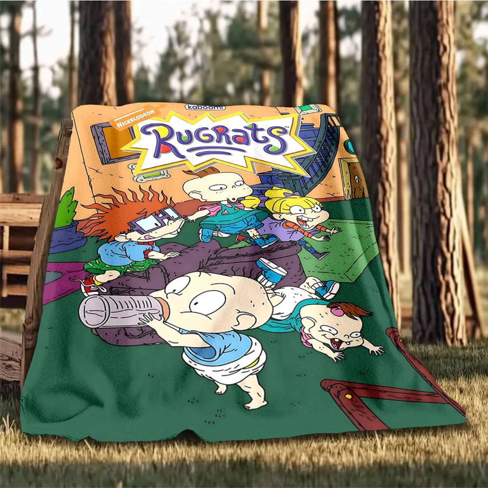 1pc Rugrats Outdoor Flannel Blanket, Lightweight Warm Cozy for Travel Camping Office Soft Polyester Fabric