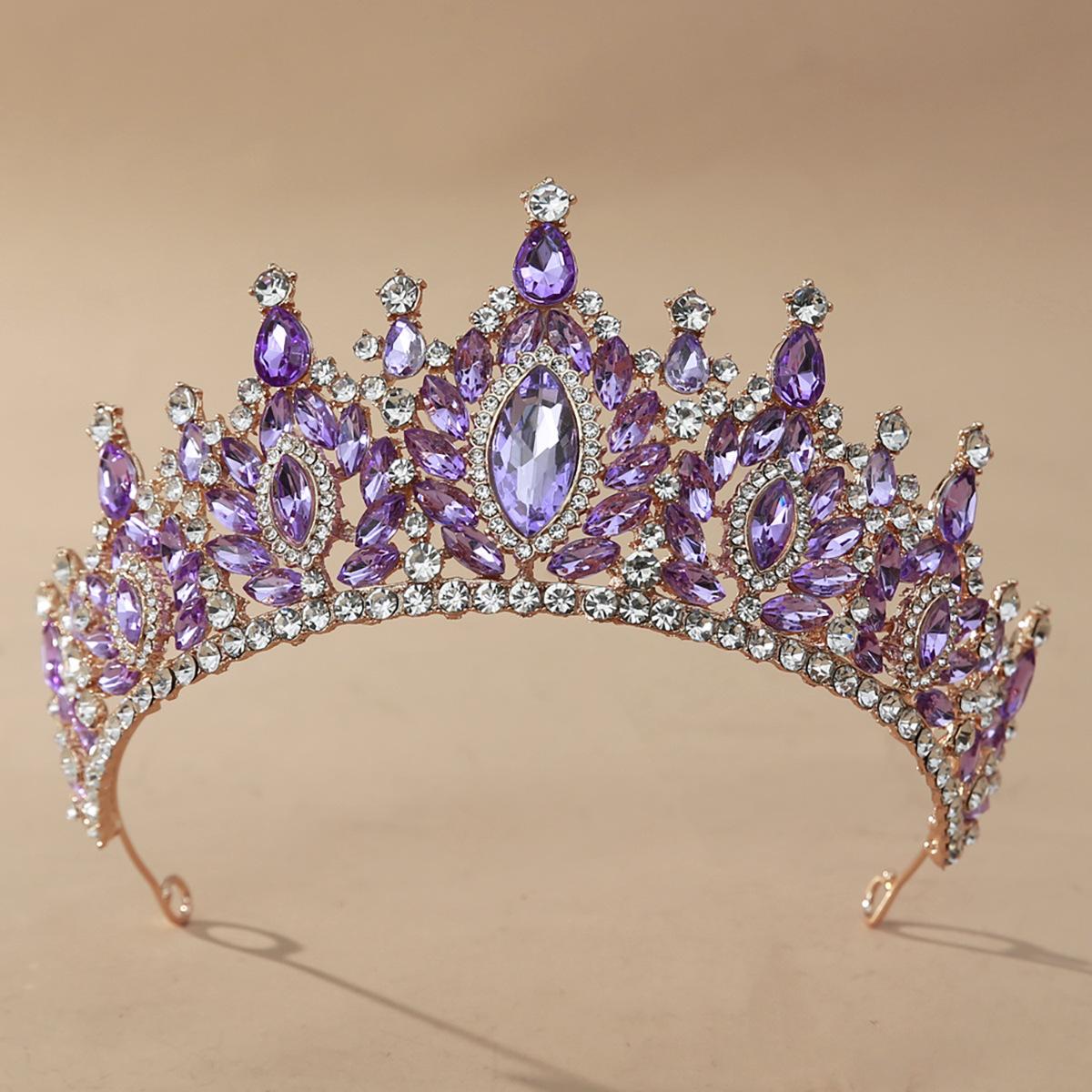 

New European and American Rhinestone Bridal Crown Headdress Metal Electroplating Korean Style Diamond Crown Wedding Hair Accessories