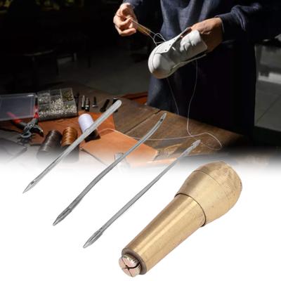 Hand Stitch Awl Leather Sewing Awl Hand Stitch Needle Tool Kit Set with Brass Handle for Handmade Shoe Repair Leather Sewing Awl