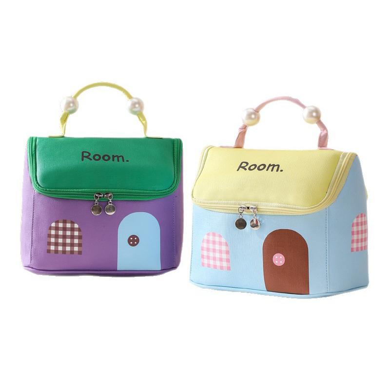 Cute House Shaped Cosmetic Bag Stain Resistant Foldable Space-Saving Makeup Organizer for Travel Home Storage