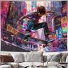 Accroche murale créative de skateboard graffiti, tissu de fond art urbain street art DJH
