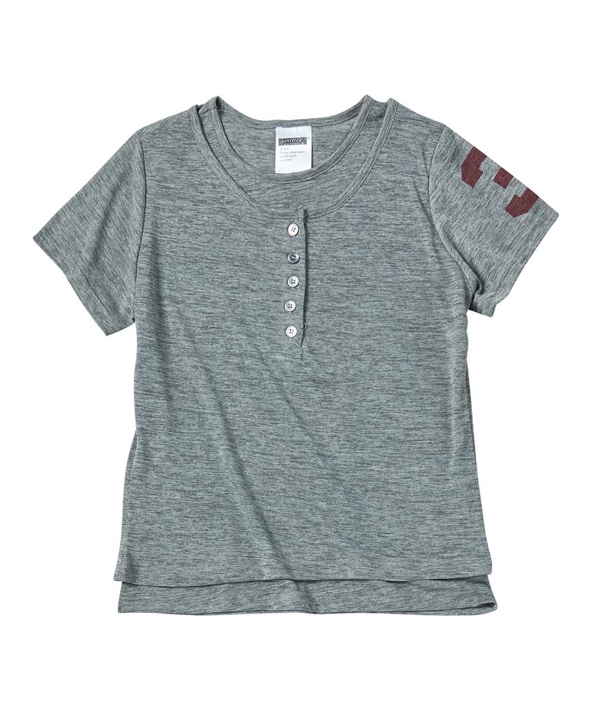 Eontaiteulseoul Untitled Numbering Layered Henley Neck Crop Short Sleeve Gray