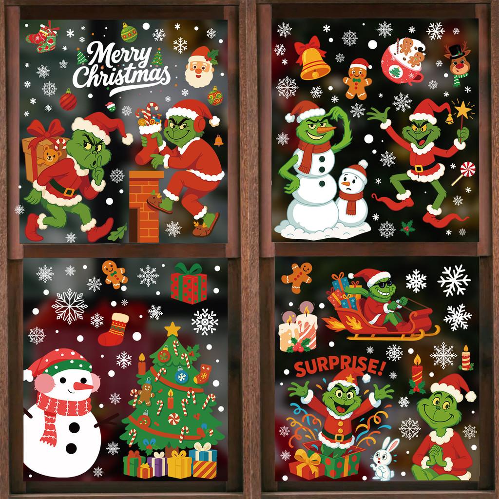 Grinch Christmas Static Cling Snowflake Stickers Set For Holiday Decor With Pvc Material