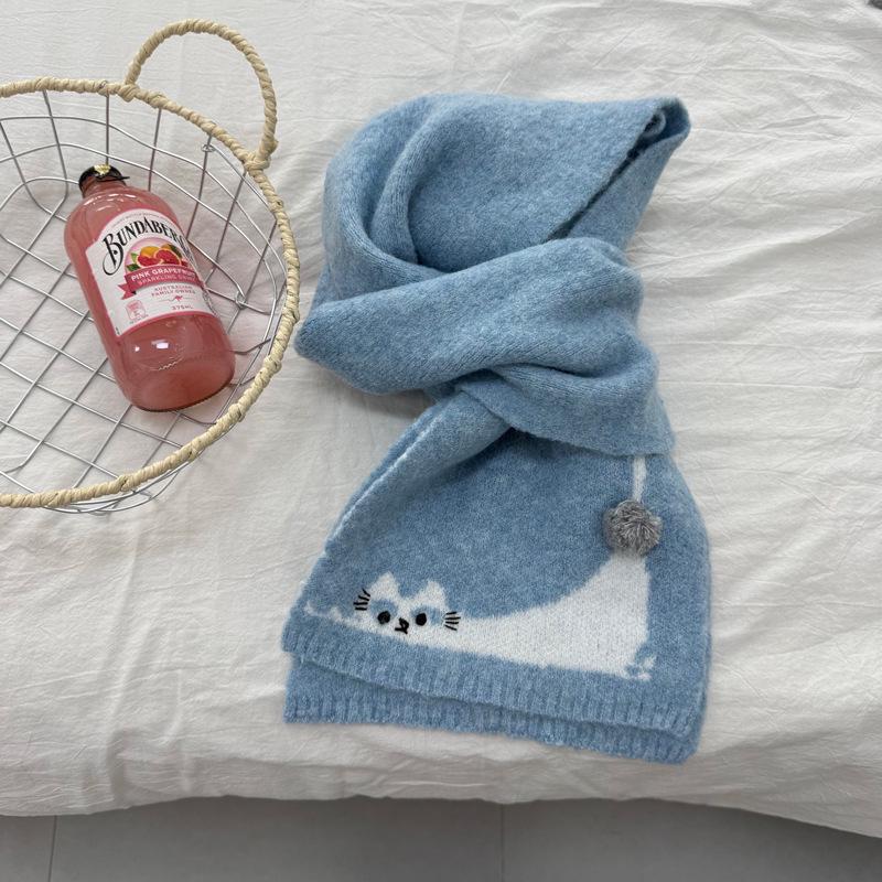 Winter 2025 Korean-Japanese Style Cute Kitten Knit Neck Warmer Scarf for Women