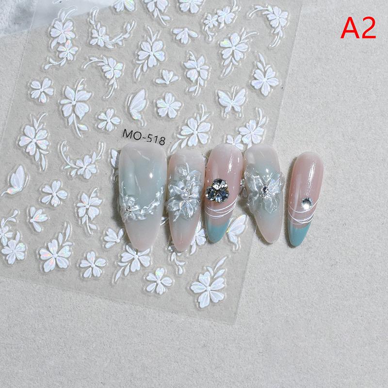 Laser Flower Nail Sticker Nail Art Decoration Relief 3D Sticker Nail Adhesive Nail Charm Nail Art Accessories A2