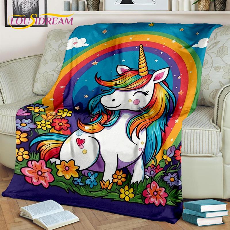 Cobertor de presente de aniversário de menina unicórnio fofo de desenho animado 3D, cobertor macio para casa, quarto, cama, sofá, piquenique, capa de viagem, cobertor para crianças