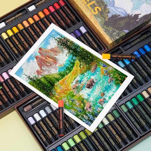 LIGHTWISH Professional Oil Pastels - 100 Colors + 4 White Sticks (104 Sticks Total) - Vivid Colors, Lightfast, Blending-Focused, Creamy Soft Texture,