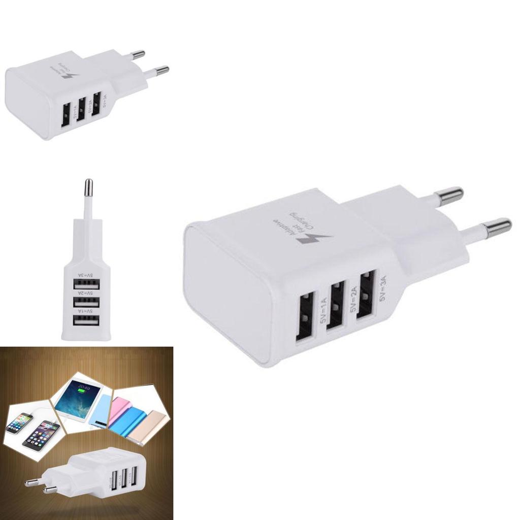 Smart Usb Wall Charger For Samsung Phone 3 Ports Eu Plug Natural Cooling White