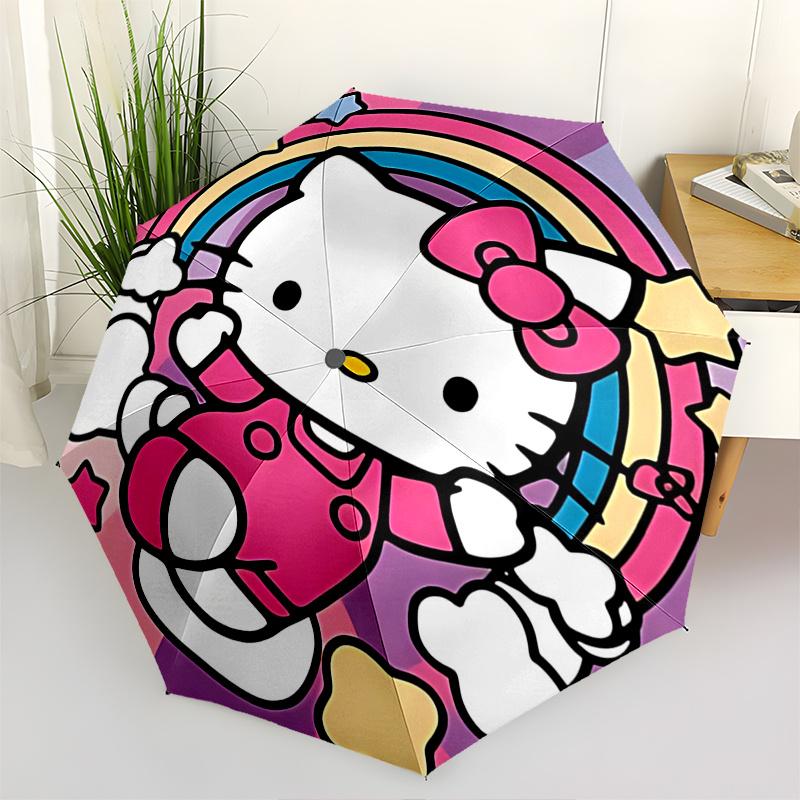 1pc Hello Kitty Clouds Automatic Opening/Closing Umbrella - Portable Folding Design, 8-Bone Iron Frame Outdoor Umbrella, Ideal Gift for Fans, Traveler