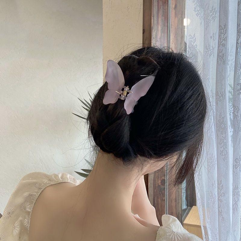 Fairy Transparent Butterfly Hair Clip: Frosted Shark Claw for Half-Tied Summer Styles