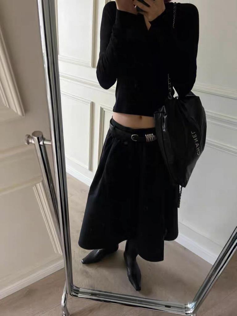 2024 Autumn/Winter Low Waist Black Slim Silhouette Tutu Skirt for Women