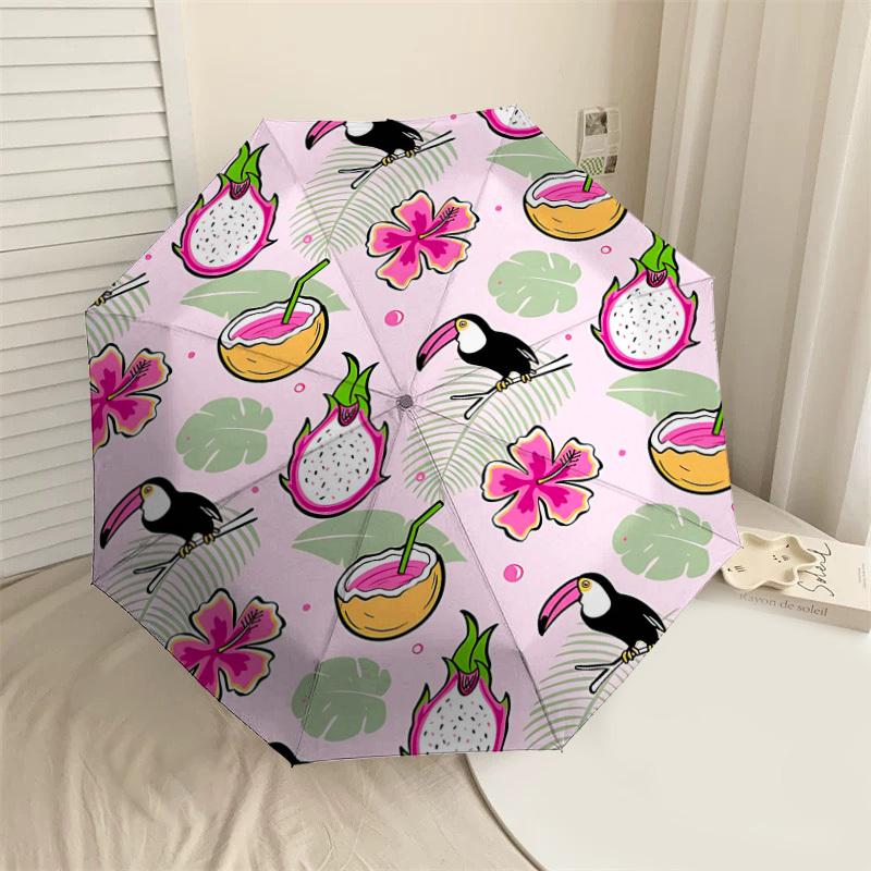 

1PC toucan dragonfruit Umbrella-8-Rib Reinforced Portable Folding Travel Suitable for All Seasons Outdoor Daily Use-G357