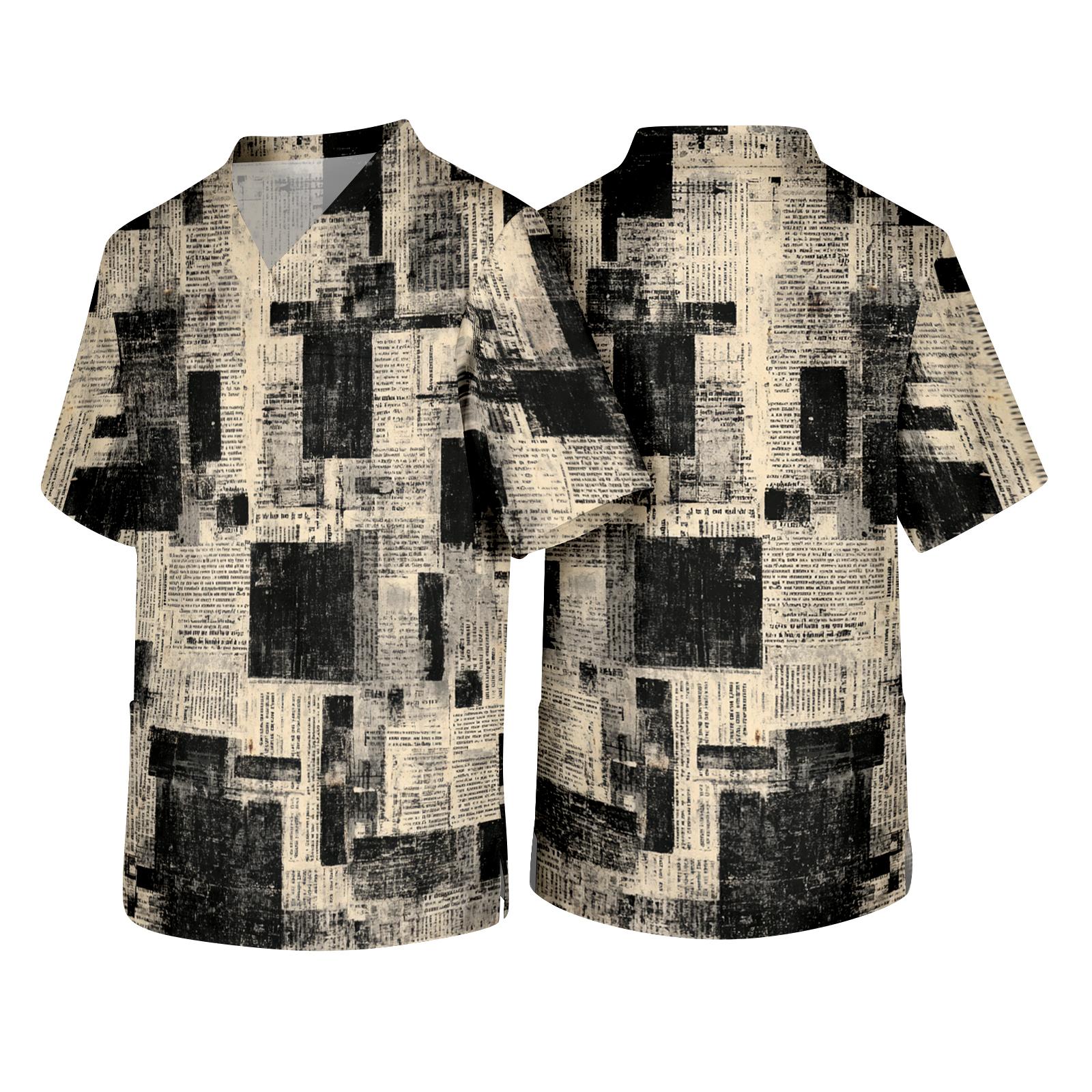 

Men s Short Sleeve V Neck Textured Print Shirt with Chest Pocket Medical Scrub Top for Healthcare Professionals Workwear XXXL хаки