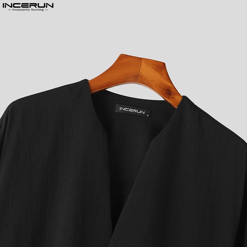 INCERUN Bărbați de primăvară culoare uni cu mâneci lungi cămăși Topuri