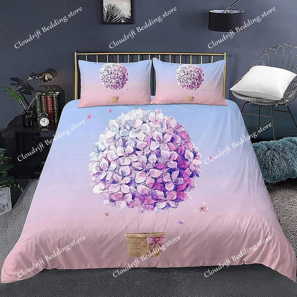 Hot Air Balloon Duvet Cover Set King Queen Full Size Polyester Comforter Cover For Kids Boys Girls Bedding Set With Pillowcase