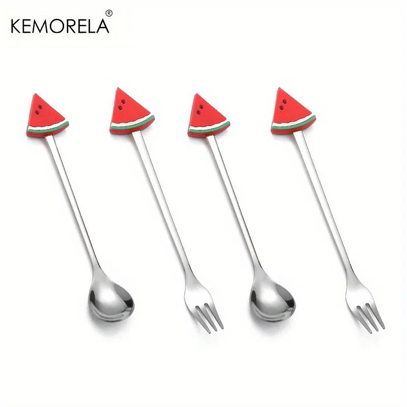 4-Piece Stainless Steel Set Teaspoon Fruit Fork Coffee Spoon Stainless Steel Dessert Spoon Suitable For Home Restaurant Bar