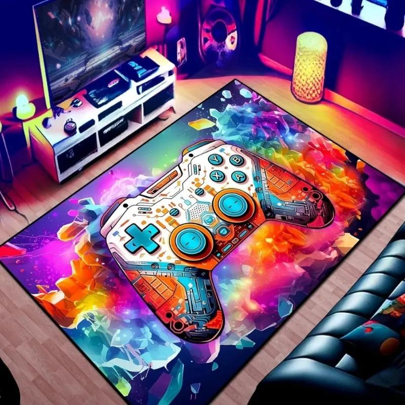 

3D Printed Carpets Transparent Gamepad Controller Rug Vibrant Carpet for Game Room Add Bedrooms Playrooms Polyester Floor Mat 40x60CM