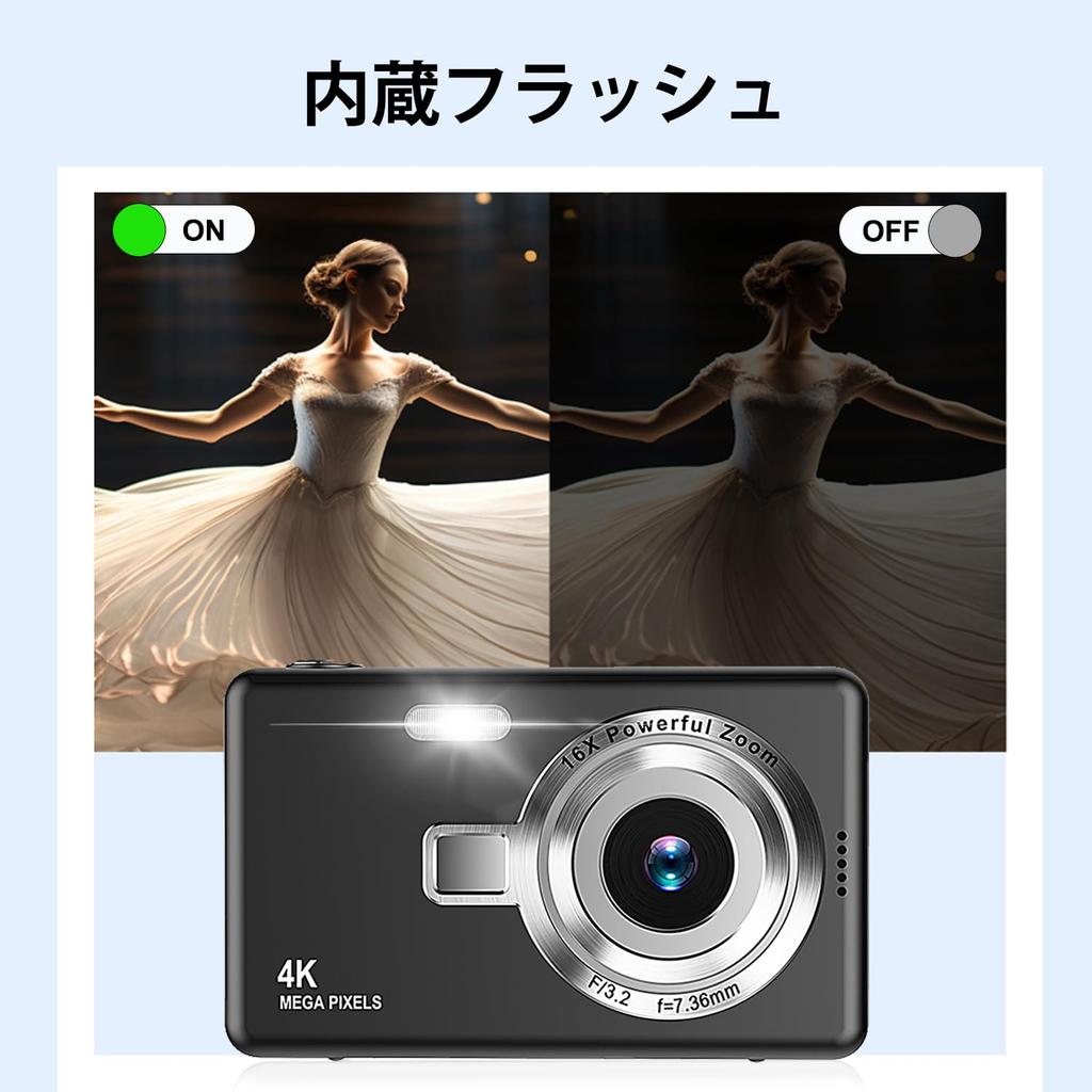 Digital Camera [4K Video Recording, 50 Megapixels] with 32GB Micro SD Card, AF Autofocus, Compact Camera, Large 2.7-inch Screen, 16x Zoom, Flash,