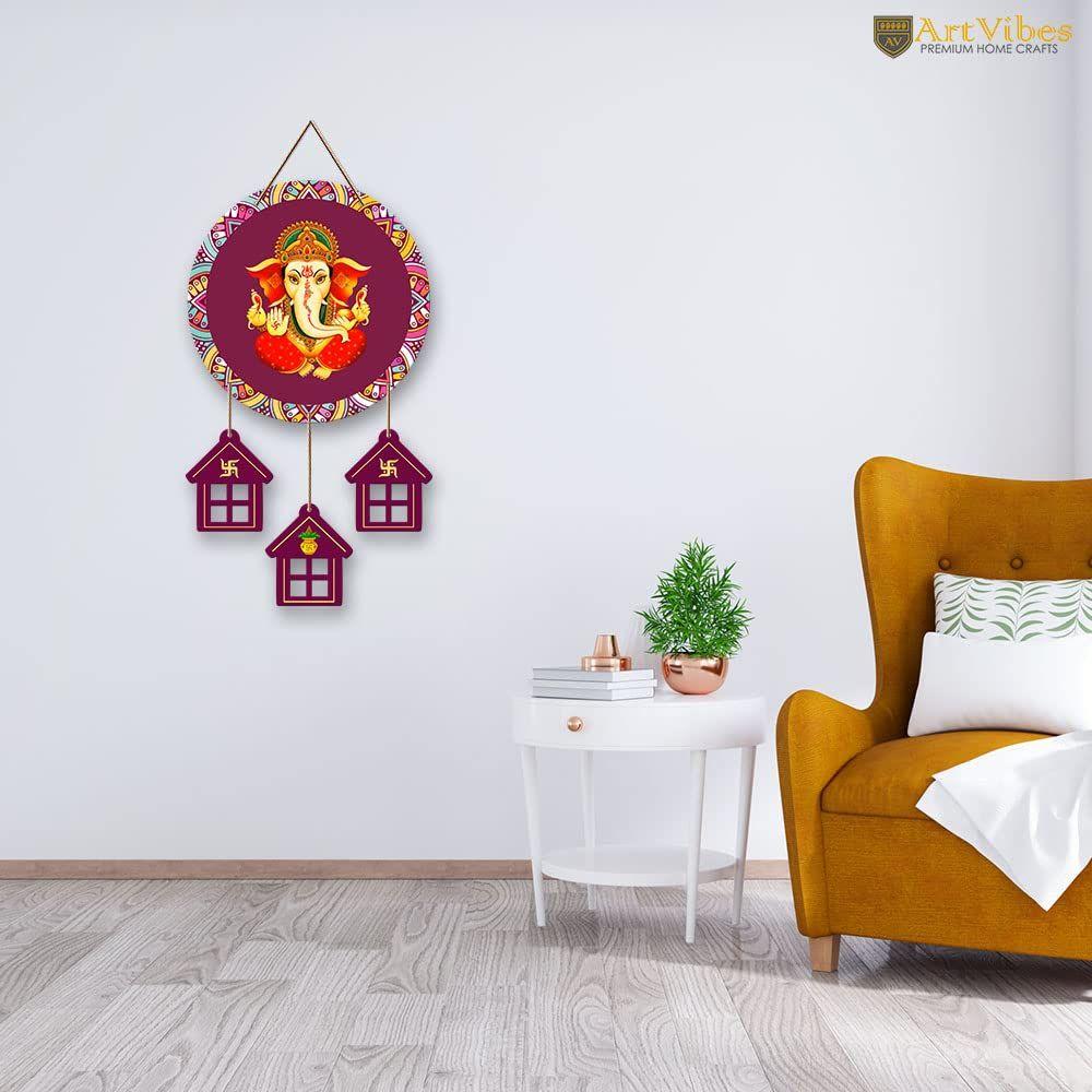 Artvibes Lord Ganesha Wooden Wall Hanging Decorative Items for Home | Gifts | Religious Wood Wall Hanger