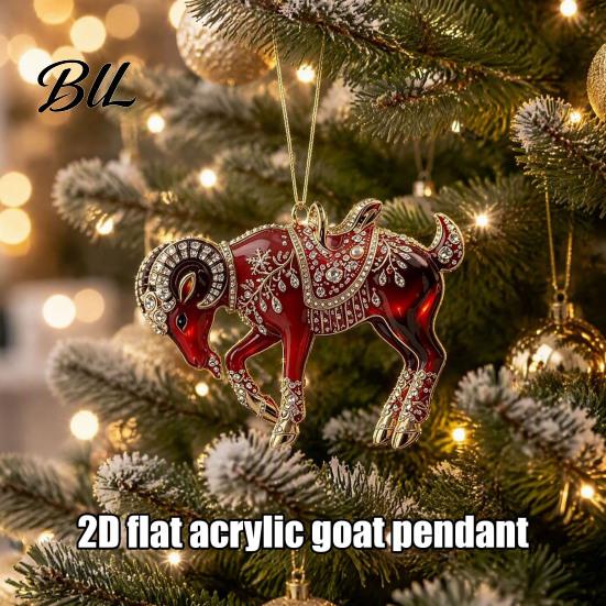Decorative Goat Figurine Acrylic Christmas Tree Pendant, Hanging Ornament with Collectible Holiday Ornaments Rhinestone, Golden Cord for New