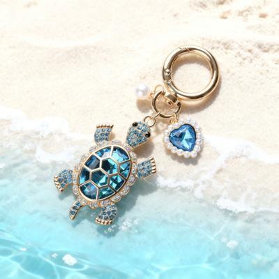 Yousheng Keychain Sparkling Rhinestones Turtle Shape Bag Ornament with Faux Pearls Decor Bags Keys Decoration