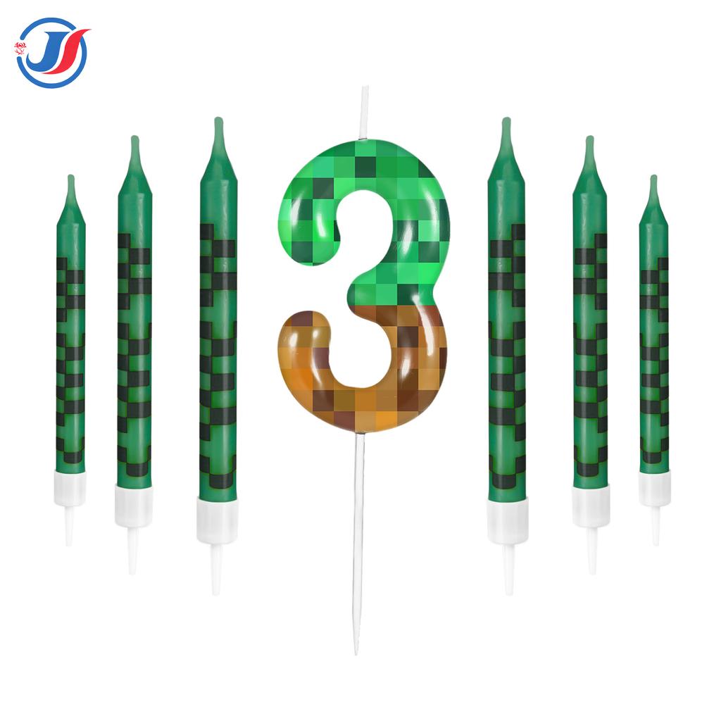 7 Peças Topper de Velas de Aniversário de Bolo de Mineiro de Pixel para Festa com Tema de Pixel, Festa de Aniversário, Suprimentos para Festa de Videogame para Meninos Meninas