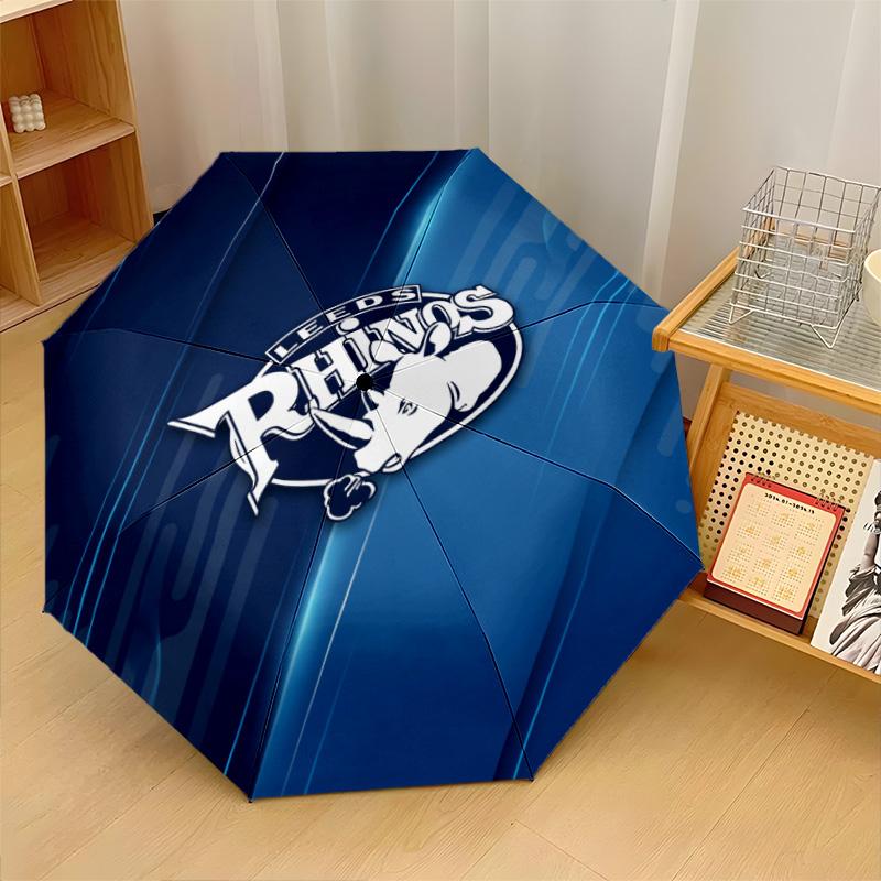 Leeds Rhinos Print Auto 8?Ribs Folding Umbrella Wind Resistant Lightweight Automatic Umbrella For Daily Travel