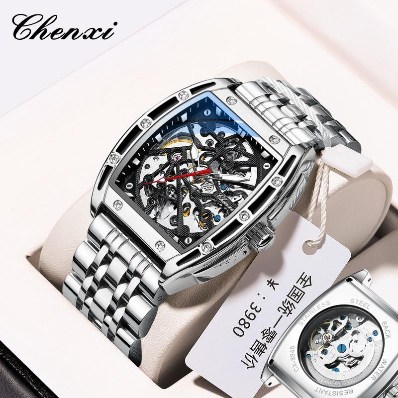 Chenxi montre mécanique automatique creuse en forme de tonneau de vin pour hommes lumineuse fabricant montre mécanique
