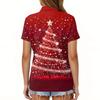 Women's Fashion Casual Lapel Short Sleeve Christmas Print Shirt Women's Button Up Tops