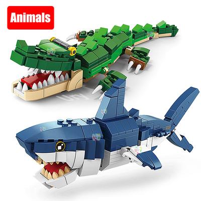 Ozean-Meeresfische 3in1 Tiere Hai Tiger Eule Krokodil Modell Set Bausteine DIY Kinder montieren Spielzeug für Kind Geschenk