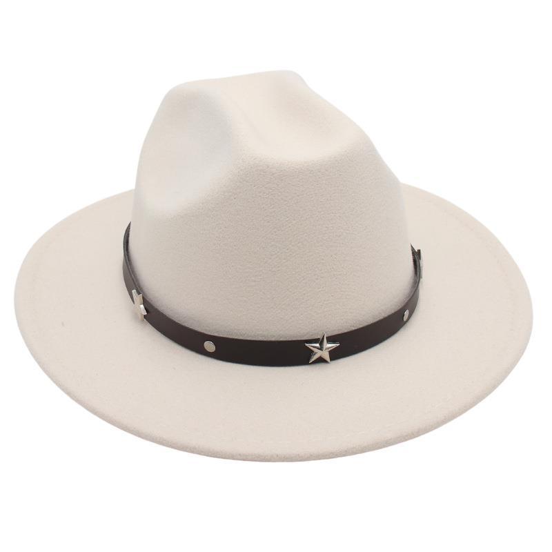 New Five-Pointed Star Top Hat, Rivet Temperament, Jazz Hat, Men'S And Women'S Felt Hats, Personalized Old-Fashioned Woolen Hats, Literary And Artistic