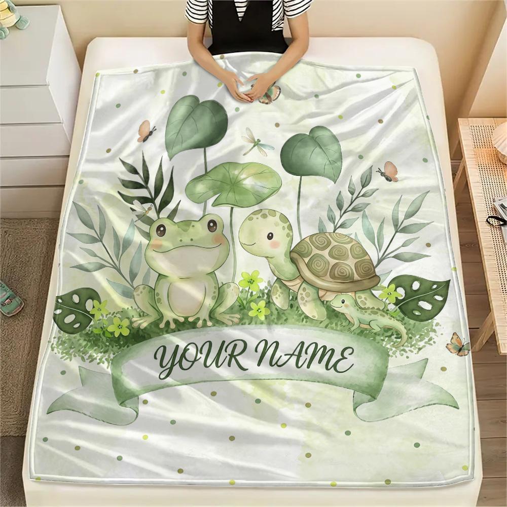 Custom Name Customizable Animal Banner Art Flannel Blanket, High quality Comfortable for All Seasons, Home Decor, Warmth and Comfort