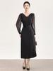 Nanyou Women's Spring V-Neck Lace Patchwork Crystal Waist-Cinched Dress