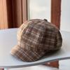 Thin Grid Beret Cap Cotton Women Octagonal Hat Painter Hat Plaid Cloud Cap  Work