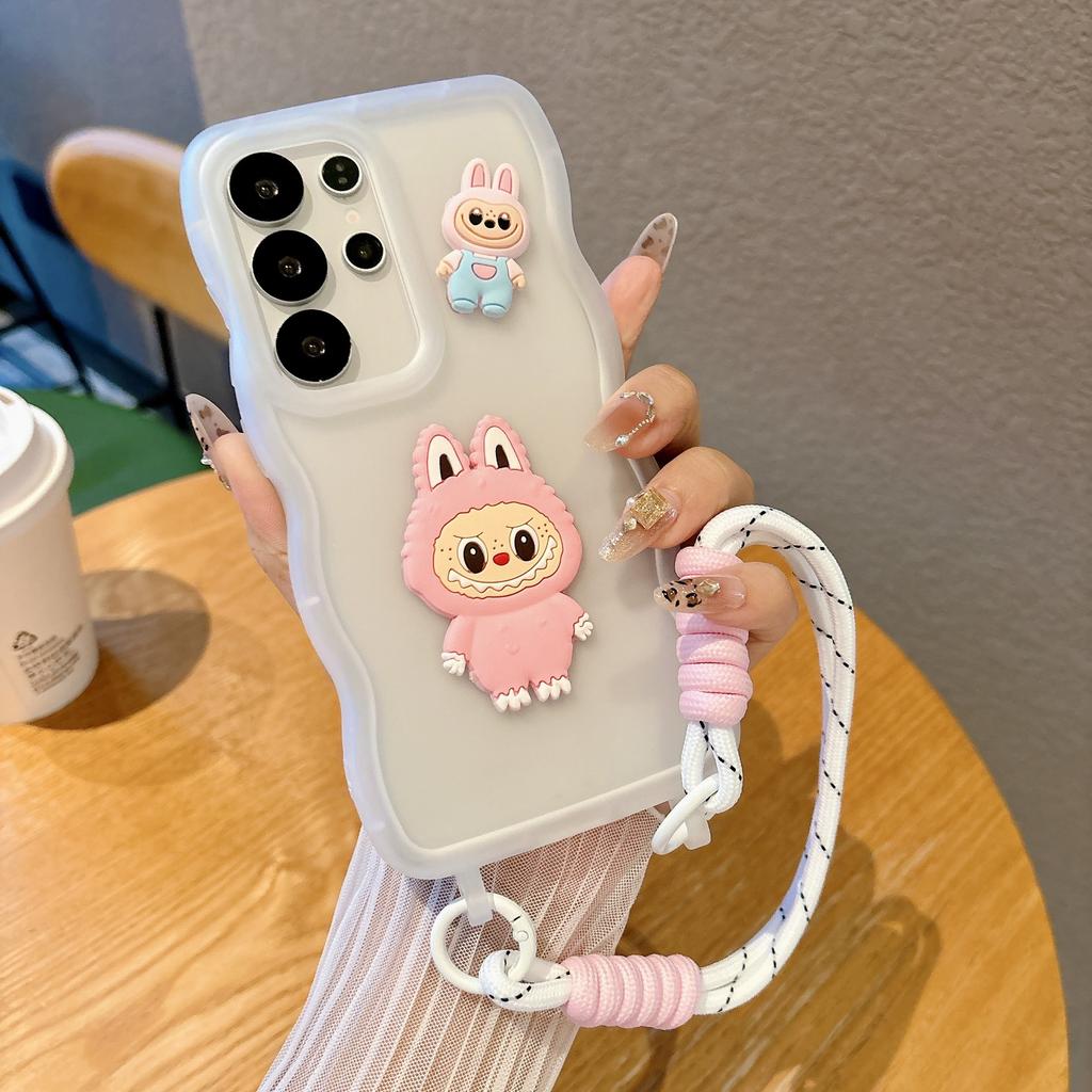 Suitable for Samsung S25 Ultra Cartoon Cute S24plus with Integrated Lanyard Hole Large Wave Mobile Phone Case
